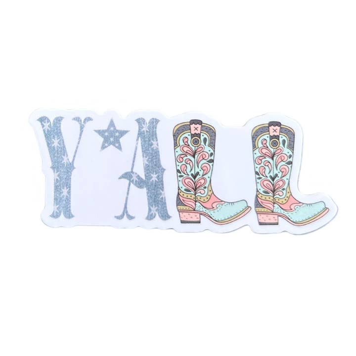 Vinyl Sticker - Y'all with Cowboy Boots for wholesale by The Spotted Zebras