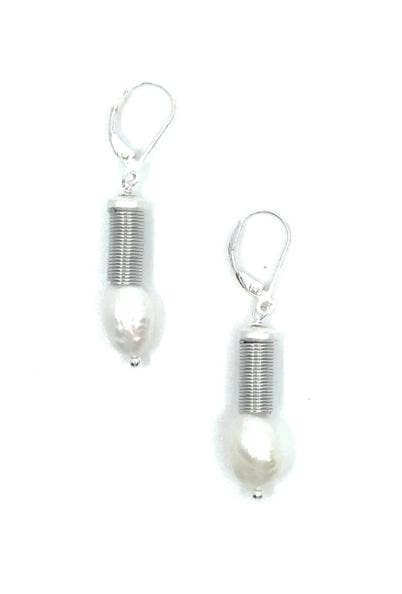 Sea Lily - Wholesale Dangle Earrings - 301SIL-E - Silver Wire with White Pearl Earring0