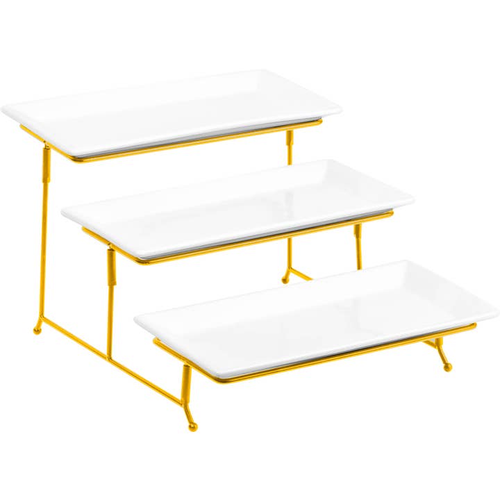 Lexi Home - Wholesale Platter - 3-Tier Rectangular Serving Platter - Gold Cupcake Tray Stand