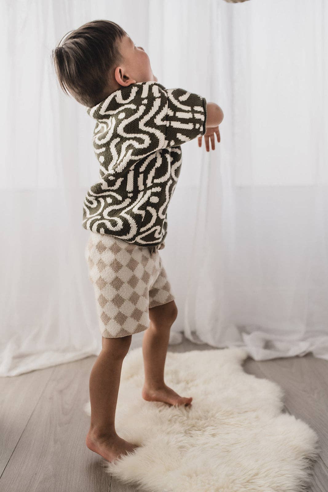 Poet & Deer - Wholesale Shorts - Kids - Checked Knit Cycling Shorts | 100% Cotton | Unisex Oat/white6