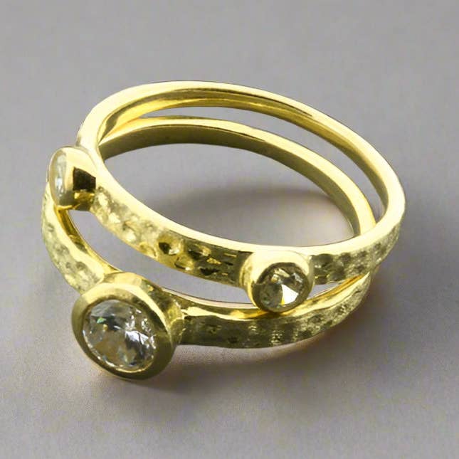 2 x empileur d'anneaux avec zircon cubique - Or 22Kt sur argent pour la vente par Makers & Providers