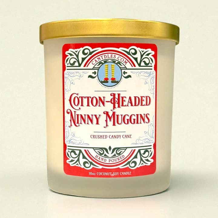 Cotton-Headed Ninny Muggins: Crushed Candy Cane Holiday Candle for wholesale by Can'tdles & Co.