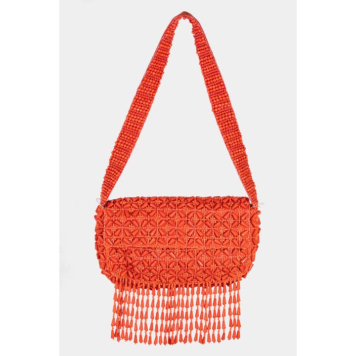 Collections by Fame Accessories - Wholesale Shoulder Bag - Women's - Beaded Fringe Rectangle Shoulder Bag
