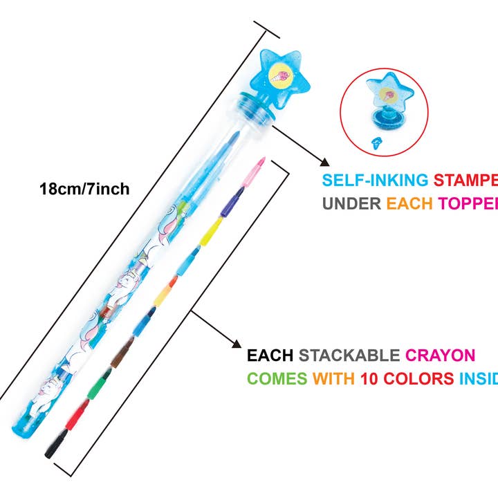 Tiny Mills – Großhandel Buntstift – Kind & Baby – Einhorn Rainbow Stapelbarer Buntstift mit Stamper Topper4