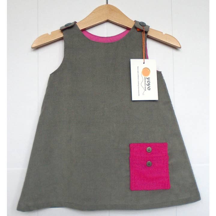Grey Patch Pocket Dress for wholesale by Yoyo Children's Wear