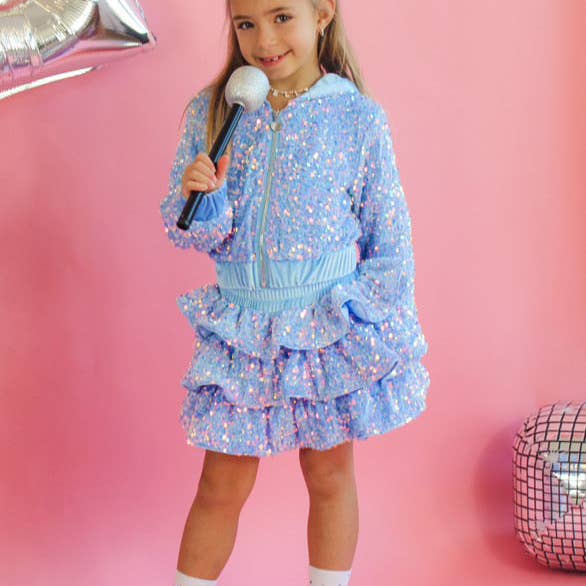 Ellie and Mila - Vente Ensemble haut et jupe – enfant - Ensemble deux pièces bleu avec sequins12