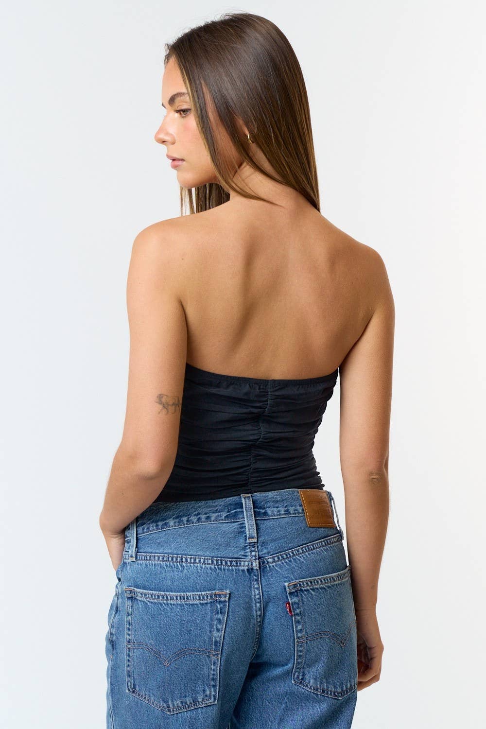 Black IBT29377 Wired Cutout Ruched Strapless Bodysuit for wholesale on Faire3