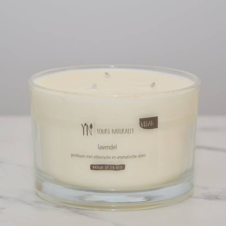 Große vegane Duftkerze mit 3 Dochten, Lavendel, 450 g für den Großhandel von Yours Naturally