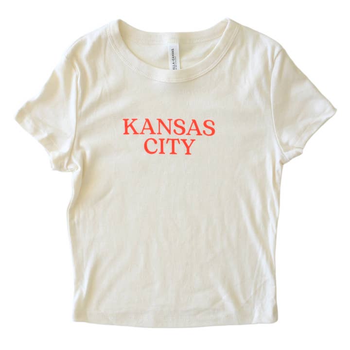 Kansas City Baby Tee Shirt - Cream with Red for wholesale by Carly Rae Studio
