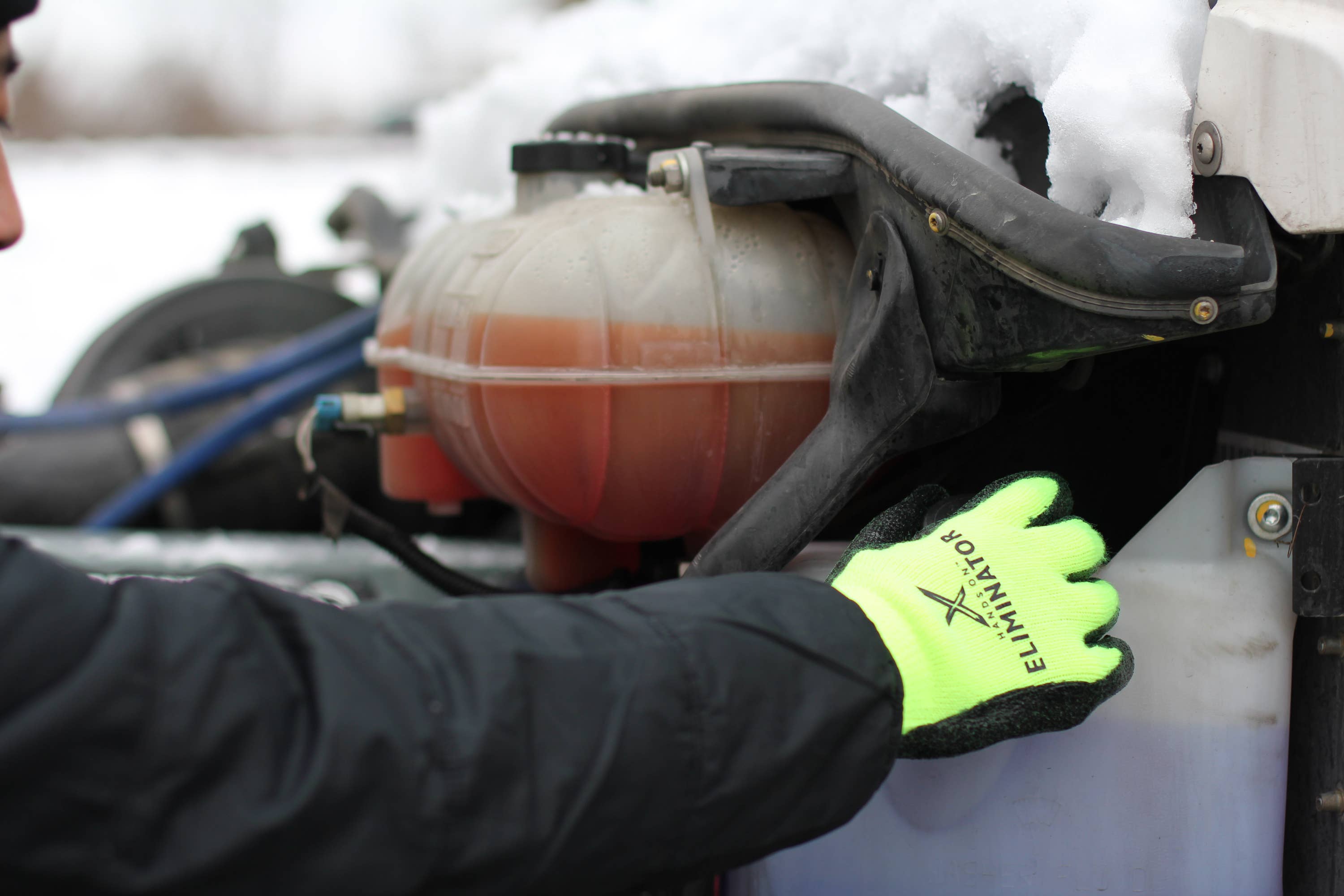 Hi Viz Green Black HANDS ON™ Lined Smooth Nitrile Coated Gloves for wholesale on Faire2