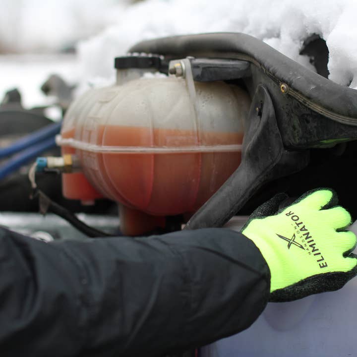 Hi Viz Green Black HANDS ON™ Lined Smooth Nitrile Coated Gloves for wholesale on Faire2