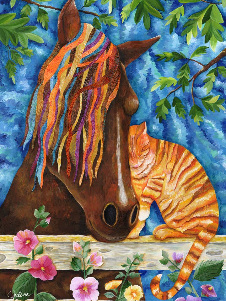 Carte de vœux pour chevaux et chats pour la vente par Julene Ewert