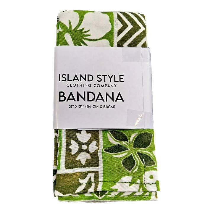 Island Style Clothing Co by Akamai Distribution Ltd - Wholesale Bandana - Women's - Bandana Tropical Print Green Lightweight Rayon 21 x 21 1