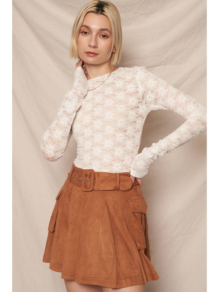 En Crème - Wholesale Blouse - Women's - Floral Lace Long Sleeve Mesh Top