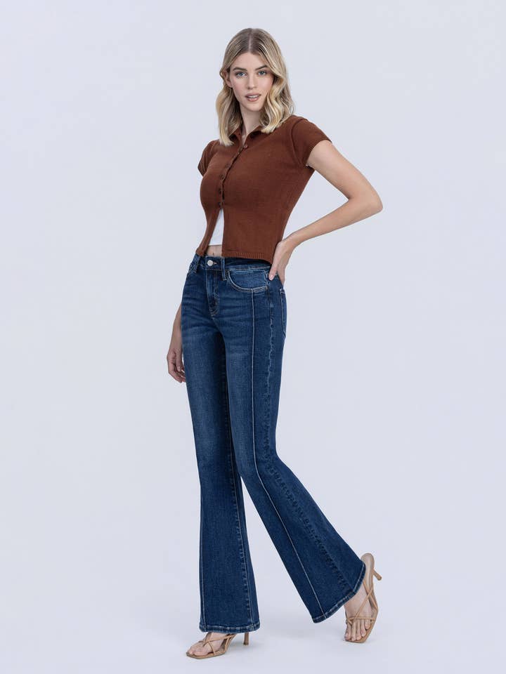 HIGH RISE DARK WASH PINTUCK FLARE JEANS LV2019 for wholesale by Lovervet by VERVET