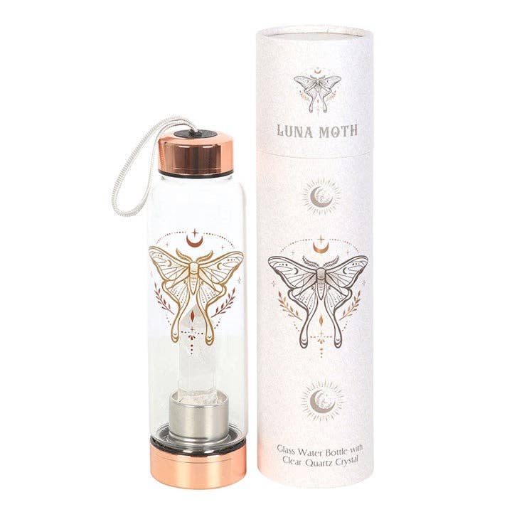 Something Different Wholesale - Vendita all'ingrosso Borracce - Bottiglia d'acqua Luna Moth in vetro con cristallo di quarzo trasparente