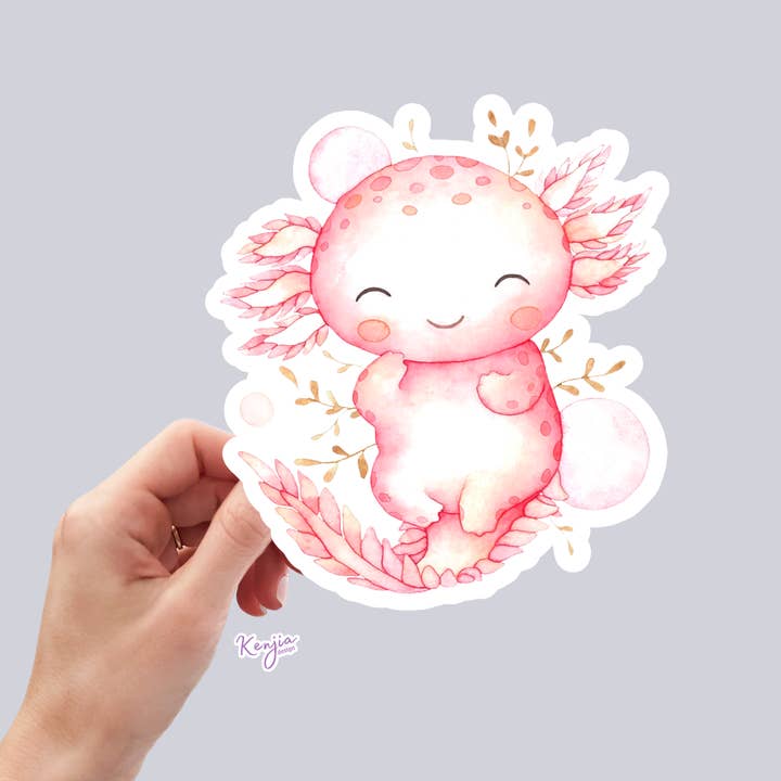 Cute Watercolor Axolotl Stickers / Waterproof for wholesale by Kenjia Design