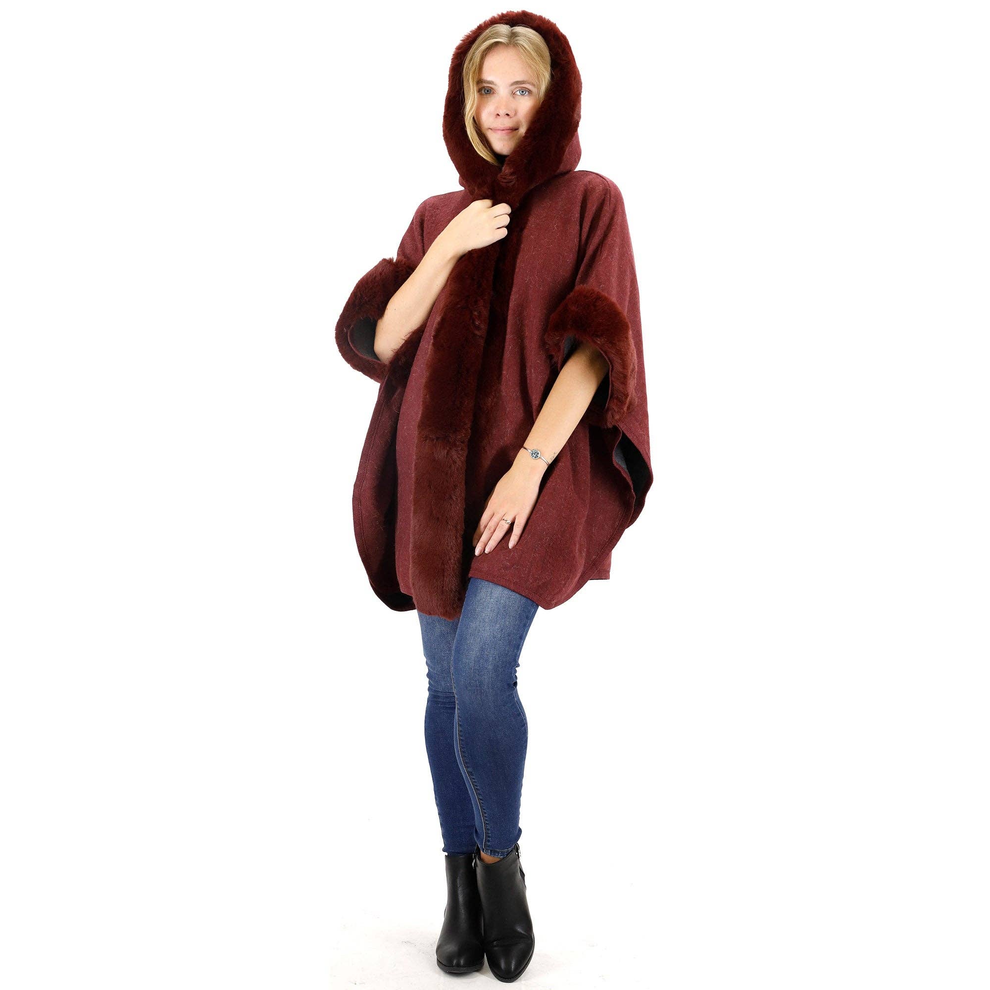 TAPA fashion - Wholesale Fur/Faux Fur Coat - Women's - Fur Hoodie Shawl P183 (3PC)9