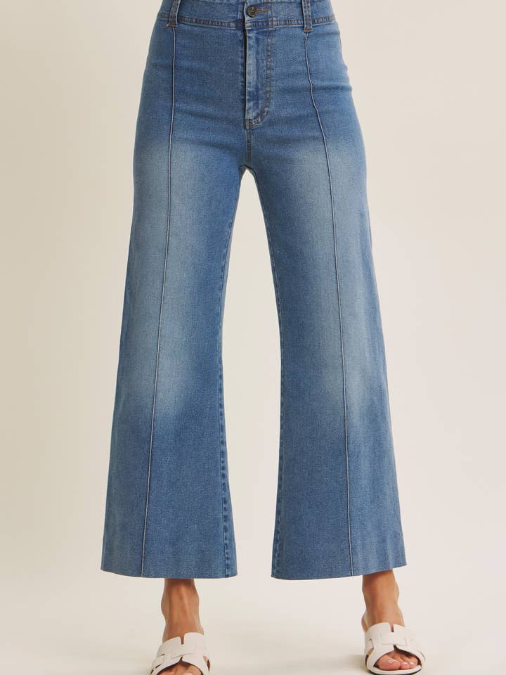 PANTALON EN JEAN LARGE À PINCES ÉLASTIQUES LONGUEUR CHEVILLE pour la vente par in february