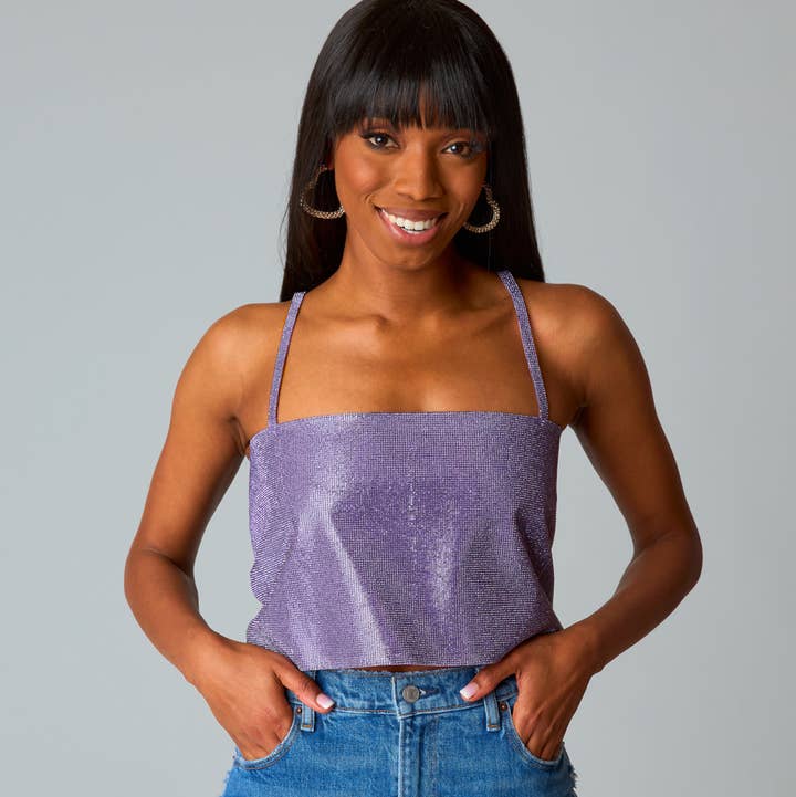 BuddyLove - Wholesale Blouse - Women's - Girly Girl Purple Rhinestone Cropped Top