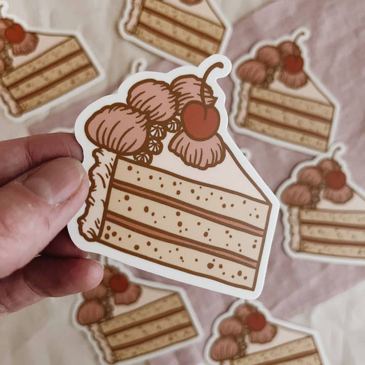 Flora West Design - Wholesale Sticker - Eat Cake Vinyl Sticker Vintage Style Cake Slice Coquette