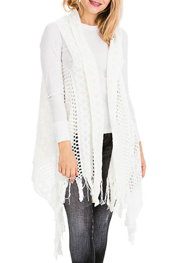 Cap Zone - Vendita all'ingrosso Gilè imbottito - Donna - Gilet lungo cardigan lavorato a maglia con frange lavorate all'uncinetto4