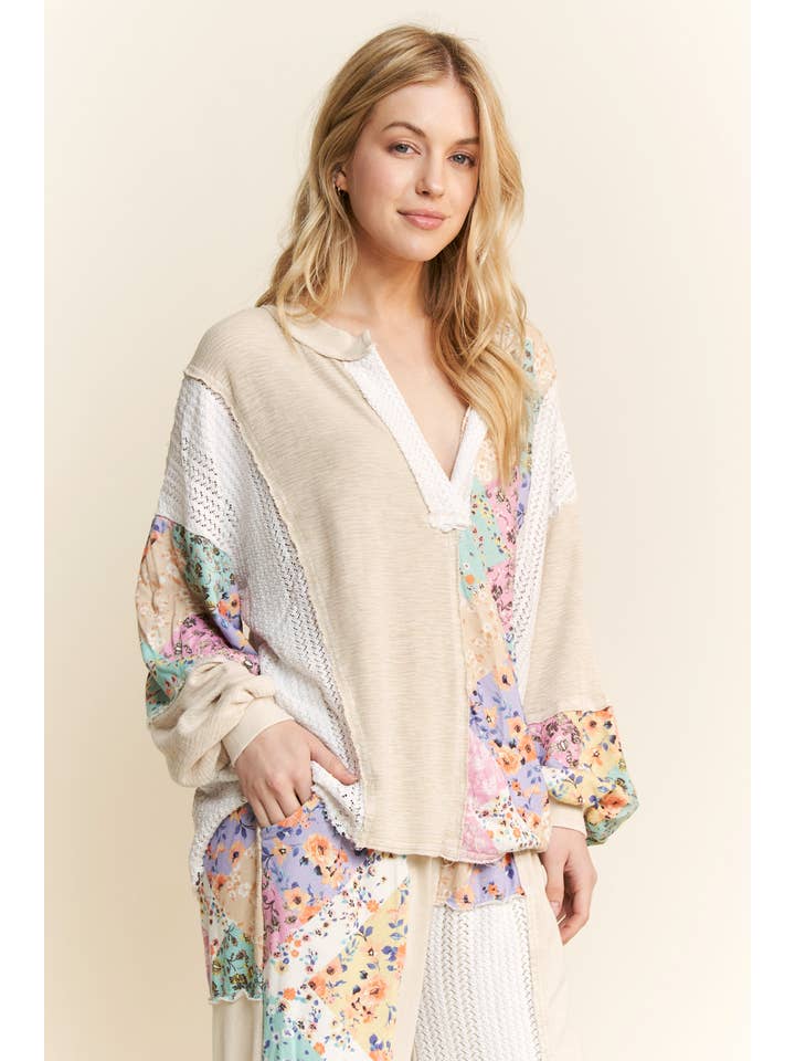 J.Her – Engroshandel Strikket top - Dame – Mineralvasket blomsterbølge-strikket jacquard boho-top HT6039P115