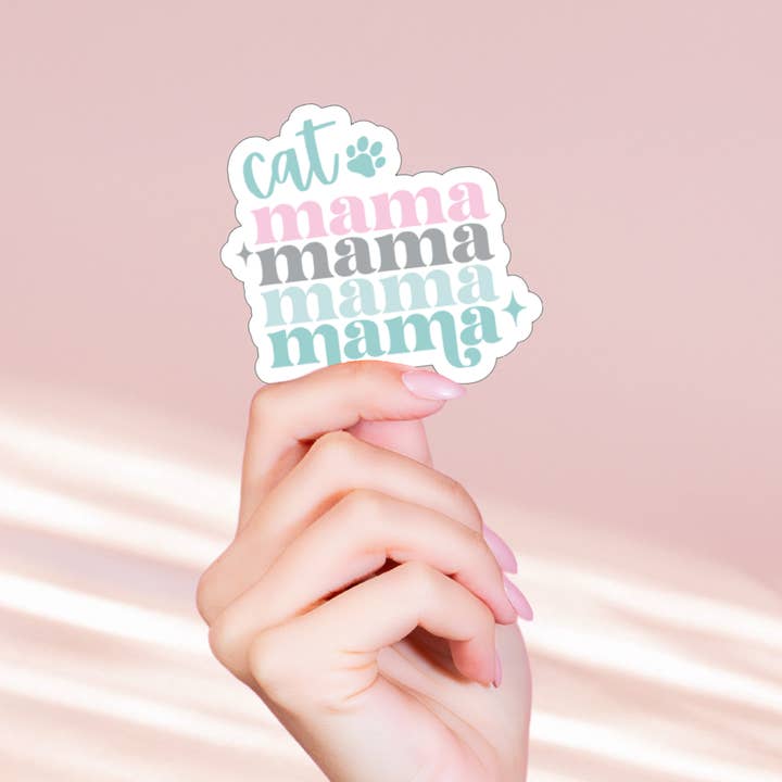 Cat Mama Holographic Sticker for wholesale by Aloha Ellie & Co.