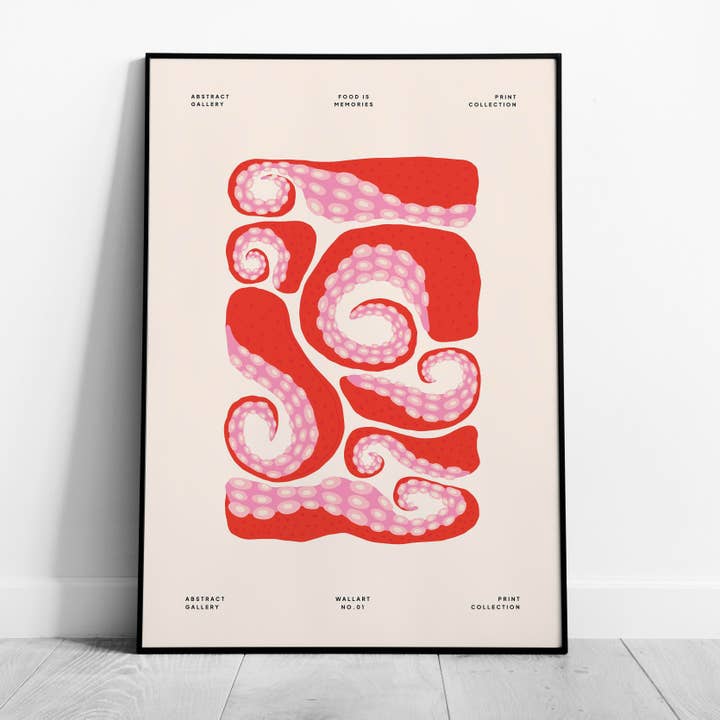 Abstract Red Octopus Food Memories - Rolled Poster Wall Art Print for wholesale by House Prints