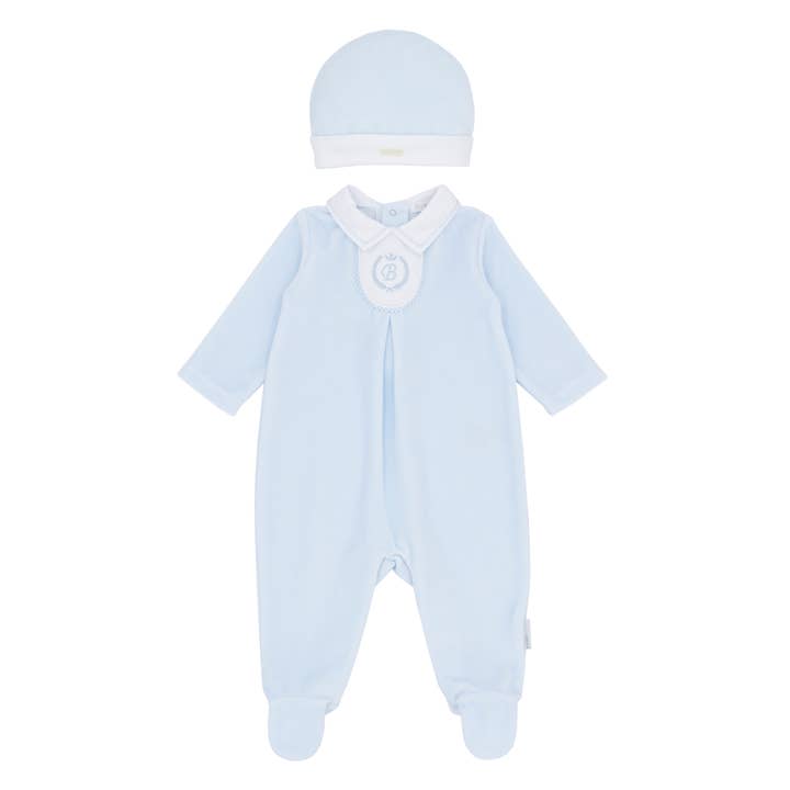 EINDHOVEN Menino Azul Veludo Macacão, Bordado "B" & chapéu por atacado de Blues Baby