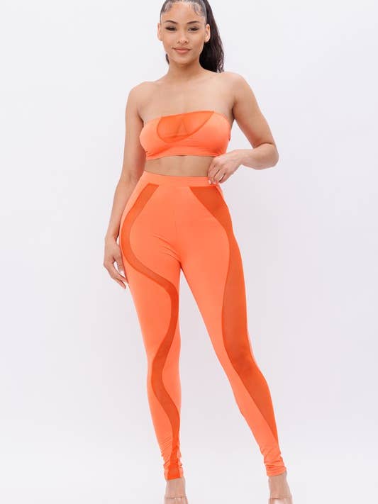 Wave Cut Combined Crop Top And Legging Set for wholesale by Belita Collection