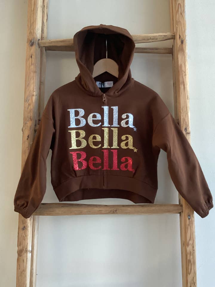 FF5894J cropped hoodie in chocolate sweatshirt for wholesale by FUNBEE kid Made in Italy