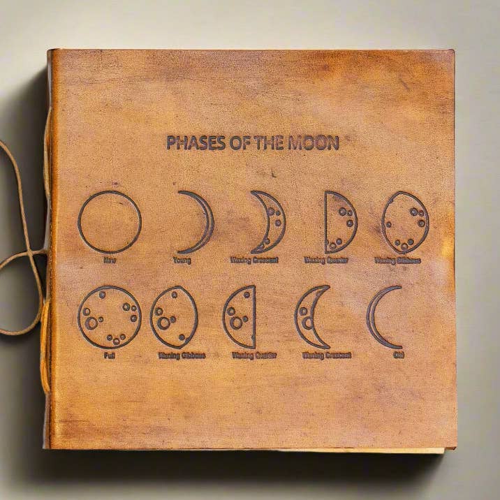 Moon Phases 7x7 Artists Embossed Leather Journal for wholesale by Soothi | Containers Of Creativity