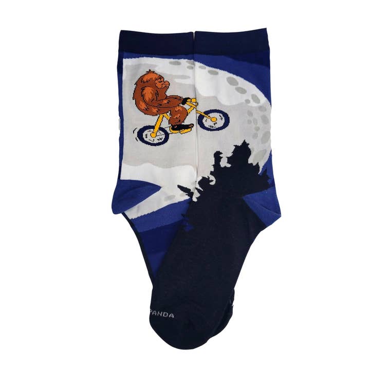 Big Foot Riding a Bike by the Moon Socks from the Sock Panda for wholesale by Sock Panda
