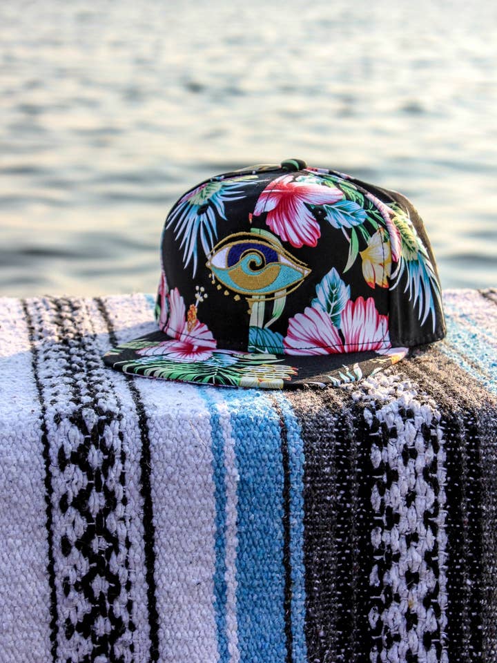 Kids Black Hibiscus Seanoe Snapback for wholesale by SEA NO EVIL