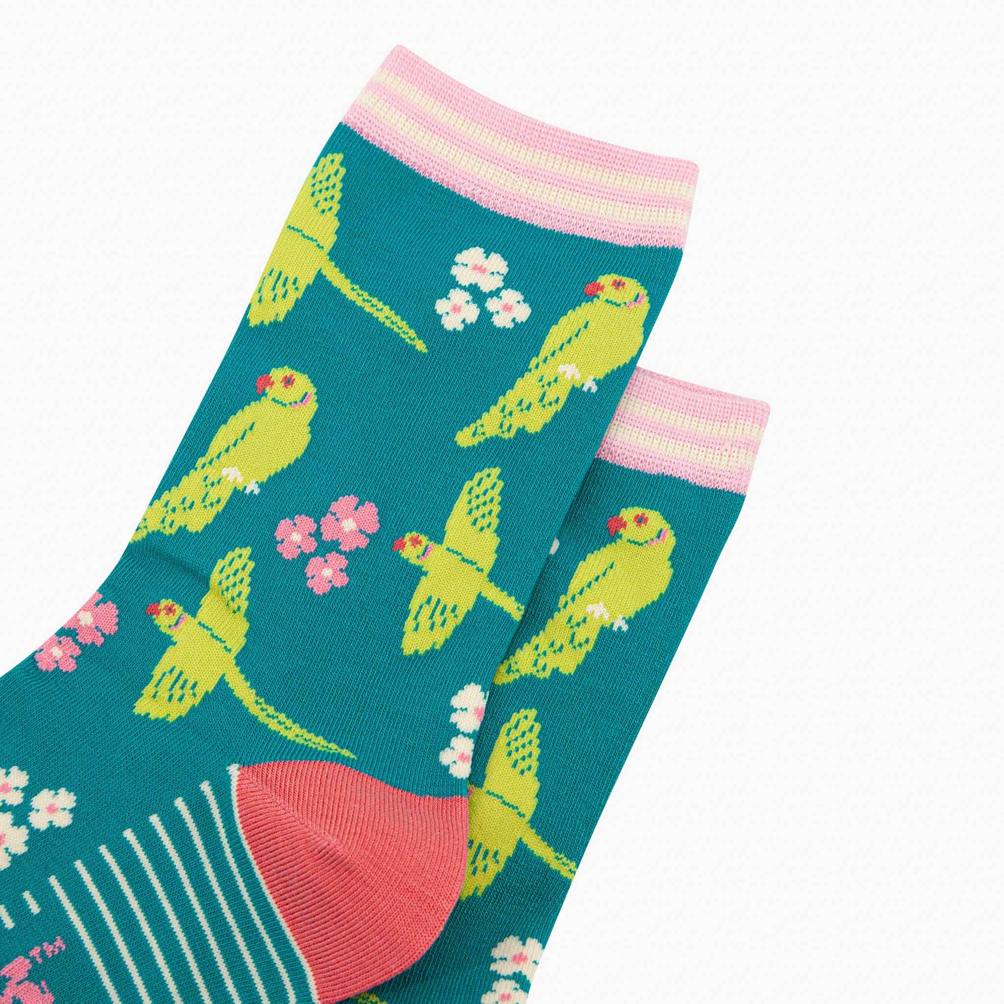 Sock Talk - Wholesale Socks - Women's - Women's Bamboo Socks - Teal, Ring Necked Parakeet2