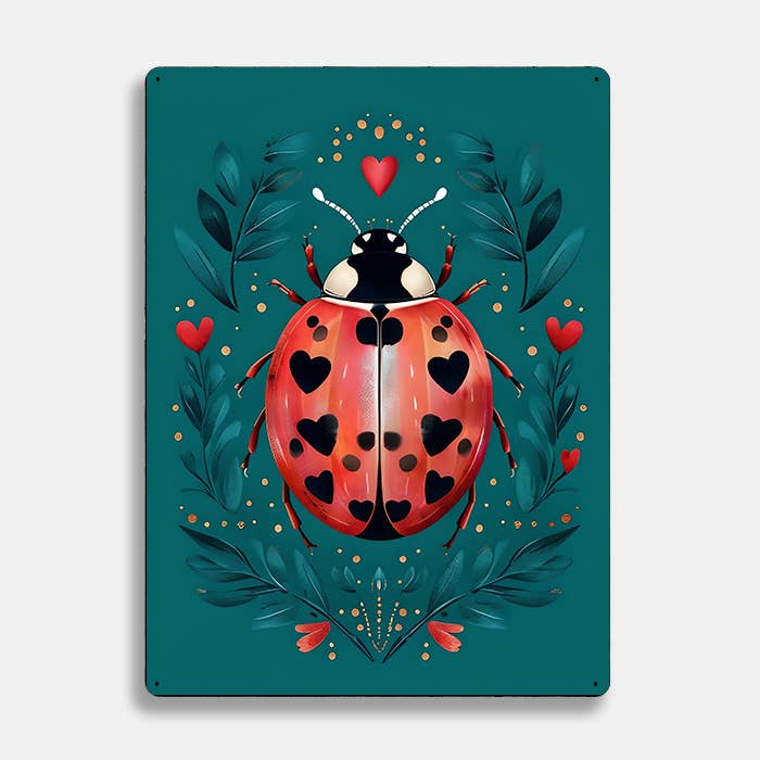 Ladybug Illustration scandinavian folk Metal Sign Plaque for wholesale by The British Metal Signs Company