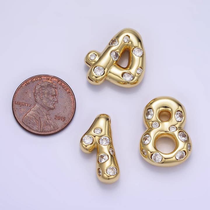 Aim Eternal - Wholesale Individual charm/pendant - 14K Gold Filled 20mm Clear CZ Chubby Balloon Number Numerical Pendant | AG775 - AG77912