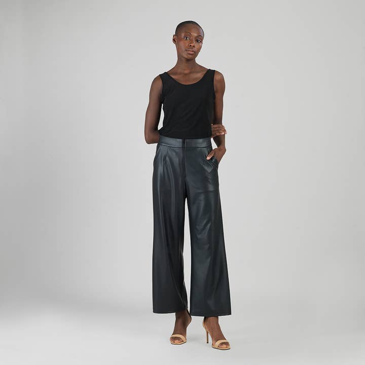 PT81L - Liquid Leather™ - Sheen Zip Closure Loose Leg Pant for wholesale by Clara Sunwoo