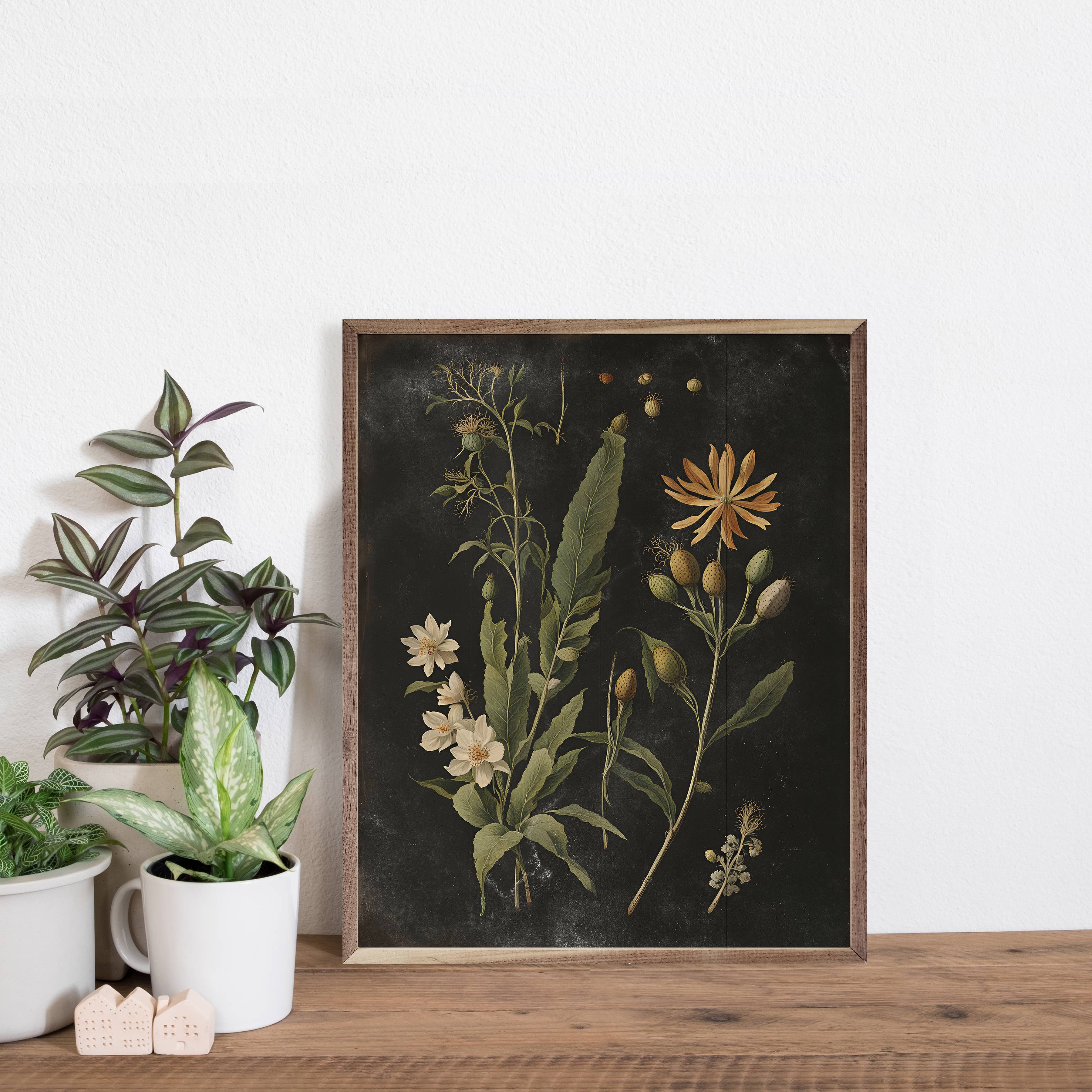 Kendrick Home - Wholesale Art Print - Vintage Cream Floral Print Black2