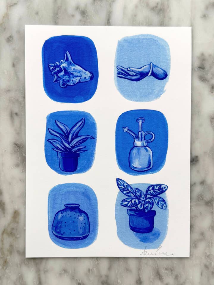 Blue Miniature Collage – 5"x7" Giclée Print for wholesale by Sara Elands Peterman