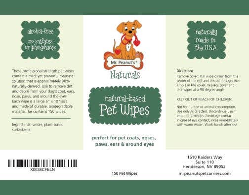 Mr. Peanut's - Wholesale Pet Grooming Aid - Dog - Mr. Peanut's Naturals Plant Based, Flushable, Compostable, Unscented Pet Wipes, 160 Count, Larger 8x6" Size0