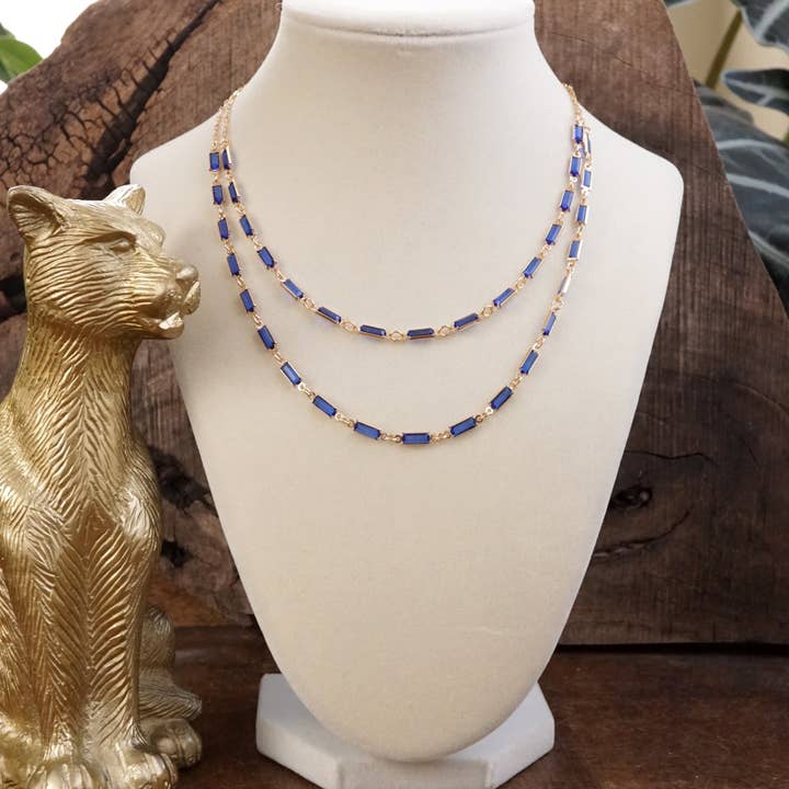 PennyLine inc - Wholesale Link & Chain Necklace - Twice the Sparkle – Double Layer Baguette Crystal Necklace in Gold Tone3