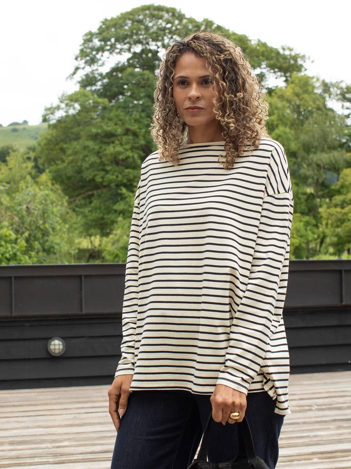 Top de Riscas Bryony | Preto / Creme por atacado de CHALK