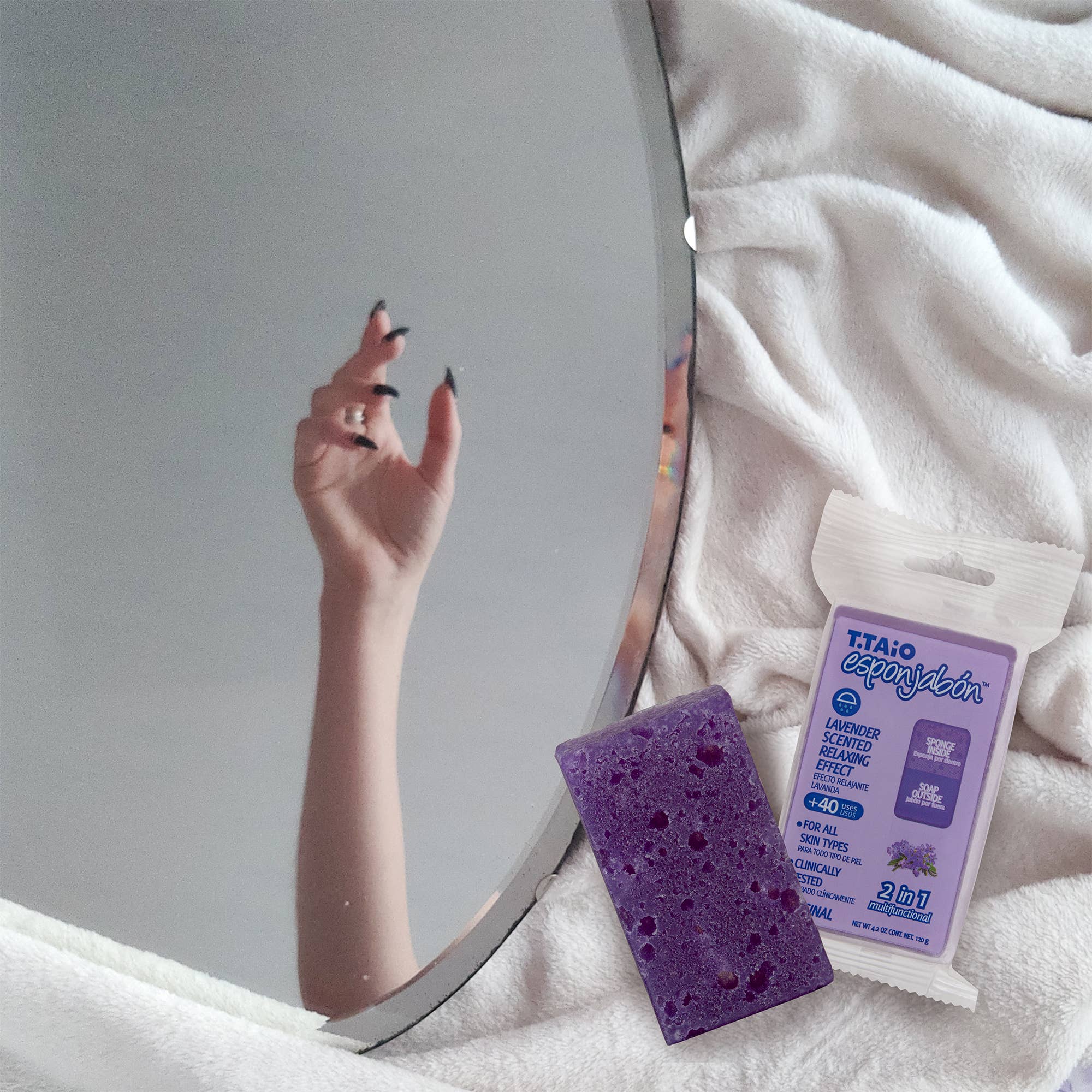 ESPONJABON – wholesale Bath pouf/sponge – EsponJabon Lavender, Relaxing Effect4