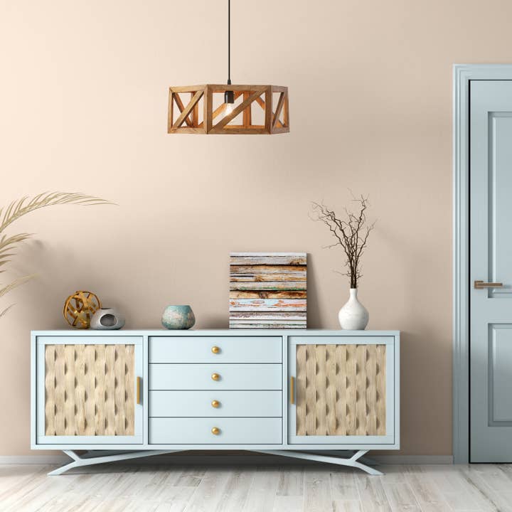 18"W Morel Brown Mango Wood and Metal Hanging Pendant Light for wholesale by River of Goods