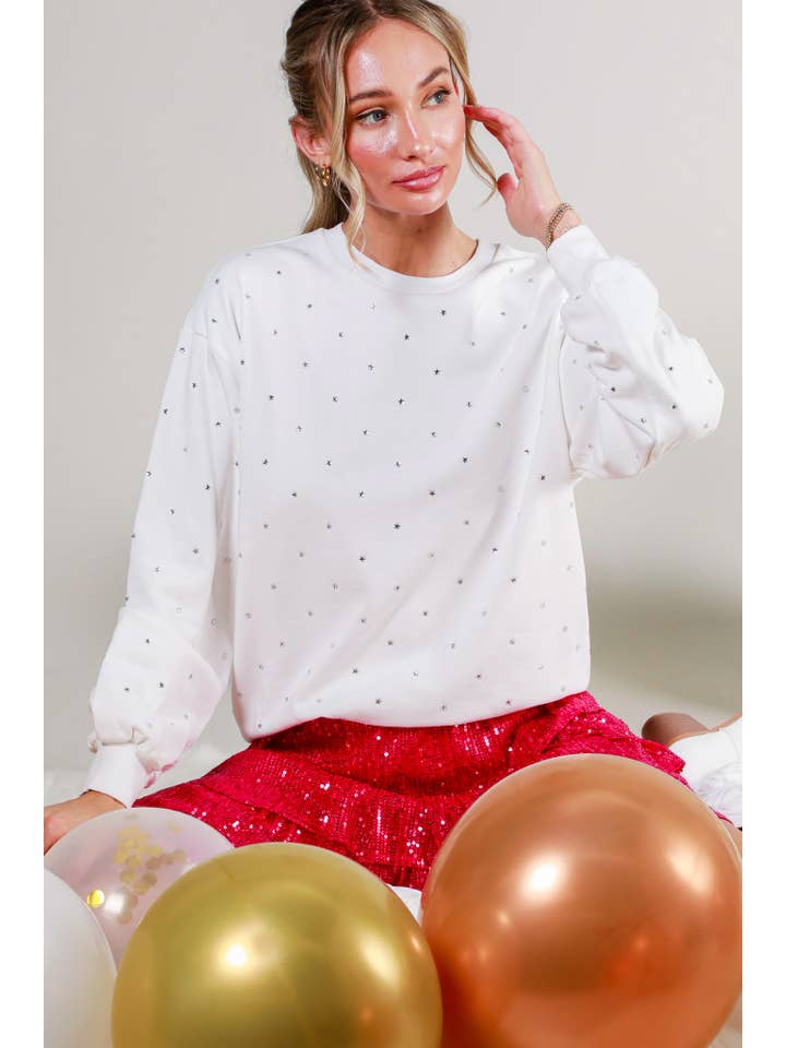 Vine & Love - Wholesale Sweatshirt - Women's - Rhinestone Accent Knitted Sweater Top VT814574