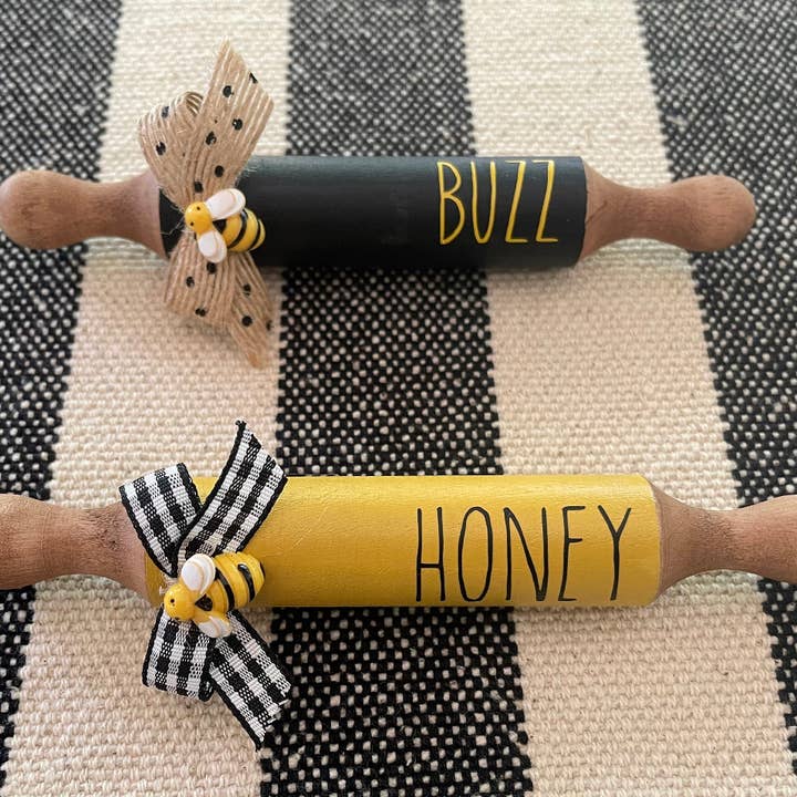 AH Designs 15 - Wholesale Decorative Tabletop Object - 7” Honey Bee 🐝 Farmhouse Tier tray decor mini rolling pin