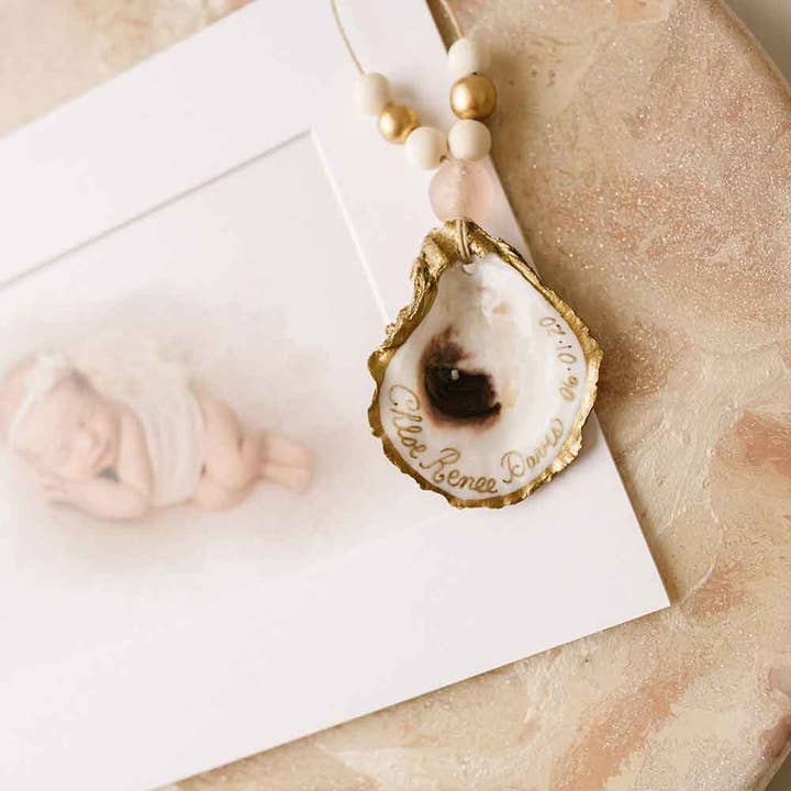Grit and Grace Studio - Wholesale Ornament - Customized Oyster Ornament / Napkin Ring (Gold Inscription)2