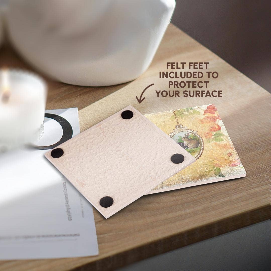 3dRose - Wholesale Coasters - 3dRose, Vintage Egg with Two Bunnies, Flower Background, Coaster3